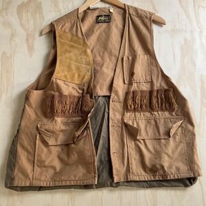 Vintage 70s Kmart Hunting Vest Men Medium Brown Shooting Game Shell Loops Canvas